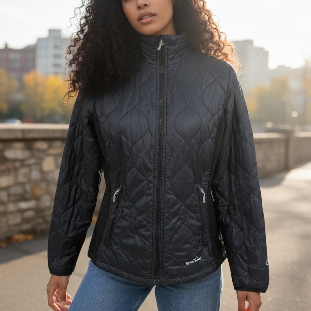 Eddie Bauer Jacket Women MEDIUM Blue / Black Primaloft 365 Lined Lightweight